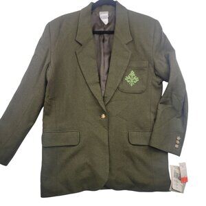VTG Deadstock Jantzen Classics Olive Green Wool Blazer Embroidered Pocket Size 8